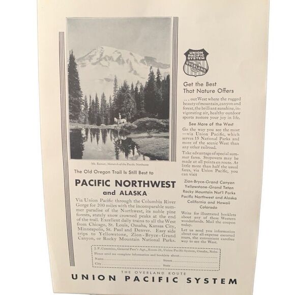 Vintage 1931 Union Pacific Rail Old Oregon Trail Ad Advertisement - Picture 1 of 4